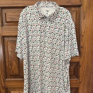 White Polo Shirt with Short Sleeves and Abstract Pattern